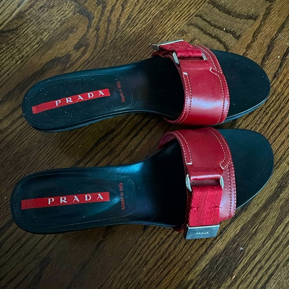 PRADA Shoes - Red PRADA slides . Size 6 . Like new!